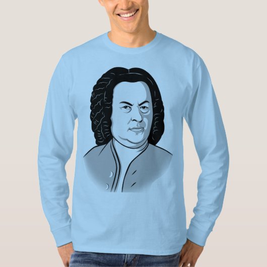 Johann Sebastian Bach Cartoon in schwarz weias gra Tシャツ (正面)