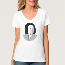 Johann Sebastian Bach Cartoon in schwarz weias gra Tシャツ