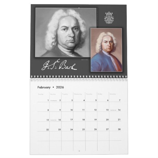 Johann Sebastian Bach - Kalender カレンダー (2月 2026)