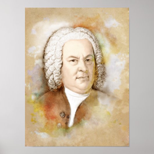 Johann Sebastian Bach Portrait im Aquarell Style ポスター (正面)