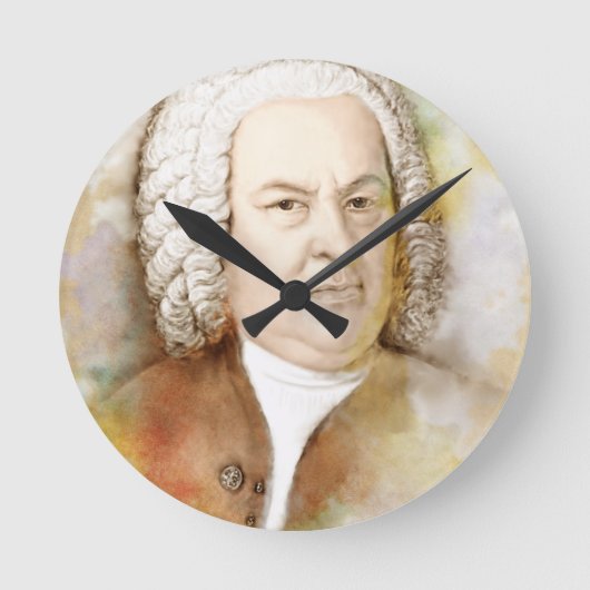 Johann Sebastian Bach Portrait in beige ラウンド壁時計 (正面)