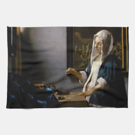 Johannes Vermeer – バランスを保つ女性 キッチンタオル (横)