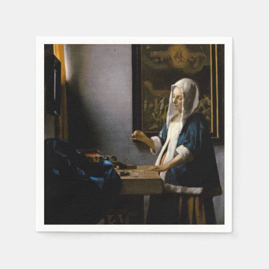 Johannes Vermeer – バランスを保つ女性 スタンダードカクテルナプキン (正面)