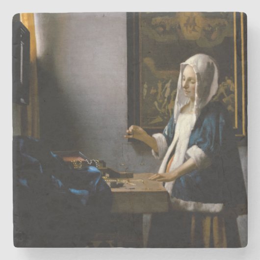 Johannes Vermeer – バランスを保つ女性 ストーンコースター (正面)