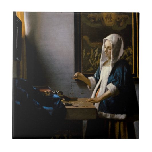 Johannes Vermeer – バランスを保つ女性 タイル (正面)
