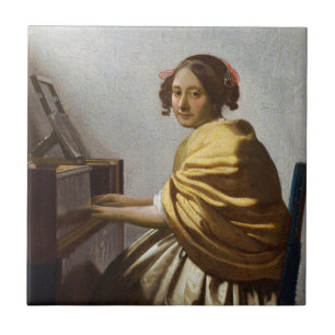 Johannes Vermeer – バージナルに着席した若い女性 タイル