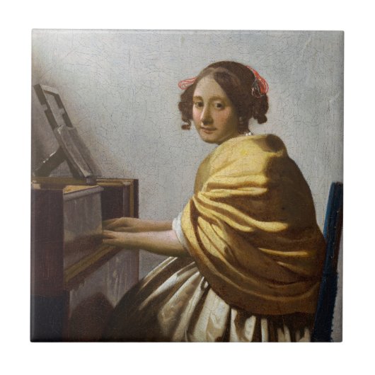 Johannes Vermeer – バージナルに着席した若い女性 タイル (正面)