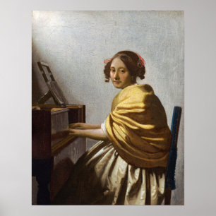 Johannes Vermeer – バージナルに着席した若い女性 ポスター