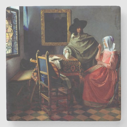 Johannes Vermeer – ワインマグネティックカードのグラス ストーンコースター (正面)