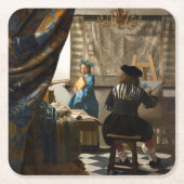 Johannes Vermeer - 絵画の寓話 スクエアペーパーコースター (正面)