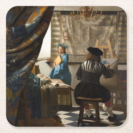 Johannes Vermeer - 絵画の寓話 スクエアペーパーコースター (正面)