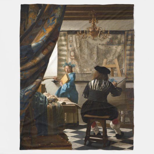 Johannes Vermeer - 絵画の寓話 フリースブランケット (正面)