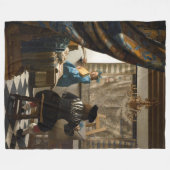 Johannes Vermeer - 絵画の寓話 フリースブランケット (正面(横))