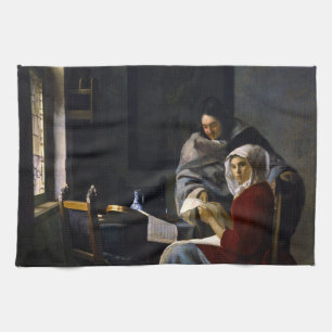 Johannes Vermeer - Girl Interrupt At Her Music キッチンタオル