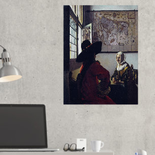 Johannes Vermeer、Officer and Laughing Girl 箔ポスター