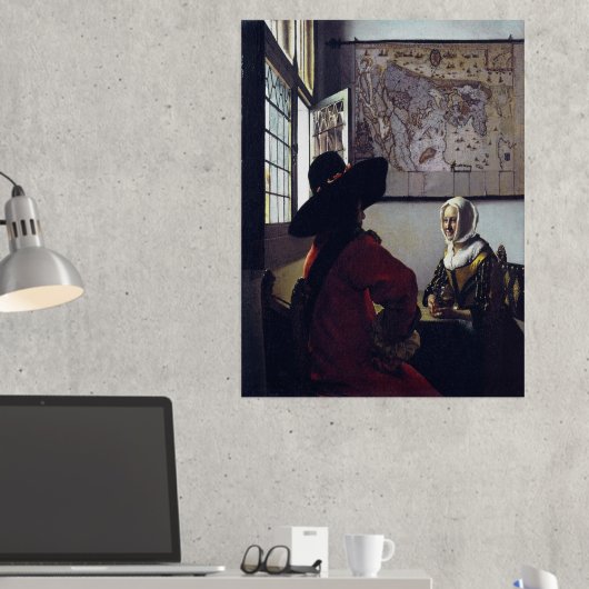 Johannes Vermeer、Officer and Laughing Girl 箔ポスター (インサイチュ (デスク2))