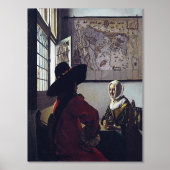 Johannes Vermeer、Officer and Laughing Girl 箔ポスター (正面)