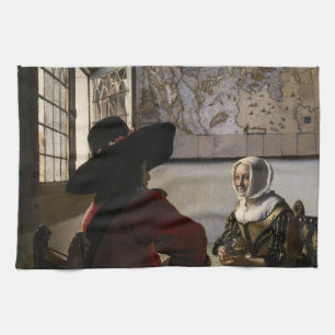 Johannes Vermeer - Officer with a Arthrowing Girl キッチンタオル