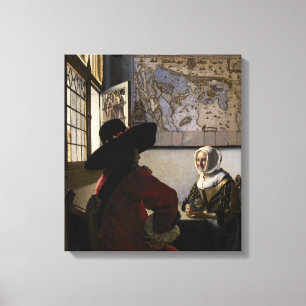 Johannes Vermeer - Officer with a Arthrowing Girl キャンバスプリント