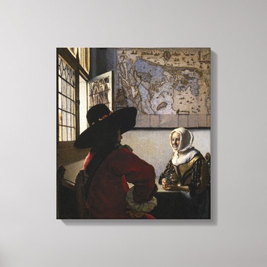 Johannes Vermeer - Officer with a Arthrowing Girl キャンバスプリント (正面)