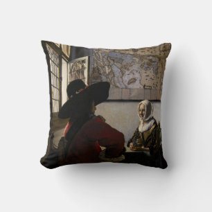 Johannes Vermeer - Officer with a Arthrowing Girl クッション
