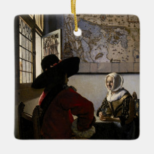 Johannes Vermeer - Officer with a Arthrowing Girl セラミックオーナメント