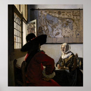 Johannes Vermeer - Officer with a Arthrowing Girl ポスター