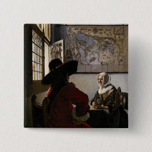Johannes Vermeer - Officer with a Arthrowing Girl 缶バッジ