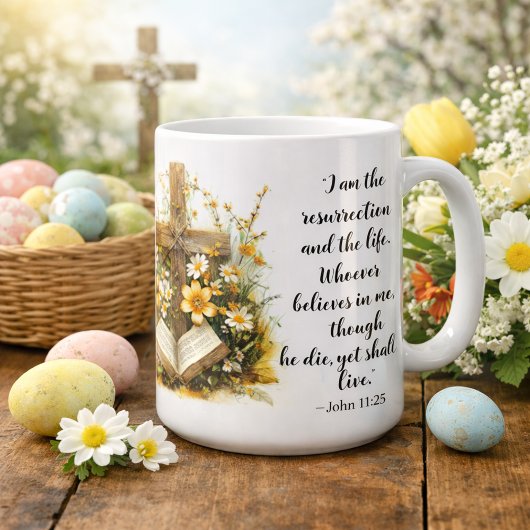 John 11:25 Resurrection Scripture Art  コーヒーマグカップ