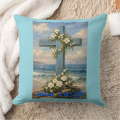 John 14:27 Beach Cross Throw Pillow クッション (ブランケット)