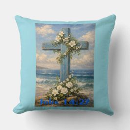 John 14:27 Beach Cross Throw Pillow クッション