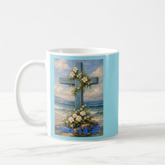 John 14:27 Beach Cross Throw Pillow コーヒーマグカップ (左)
