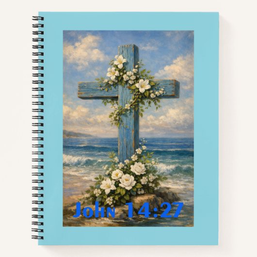 John 14:27 Beach Cross Throw Pillow ノートブック (正面)