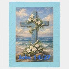 John 14:27 Beach Cross Throw Pillow フリースブランケット