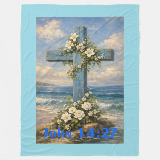 John 14:27 Beach Cross Throw Pillow フリースブランケット (正面)
