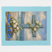 John 14:27 Beach Cross Throw Pillow フリースブランケット (正面(横))