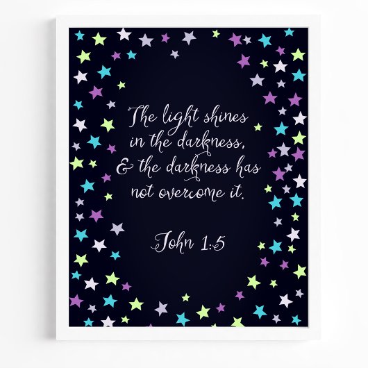 John 1:5 The Light Shines in The Dark Bible Quote ポスター