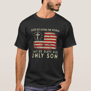 John 316 Christian Cross Bible Christian Us Flag C Tシャツ