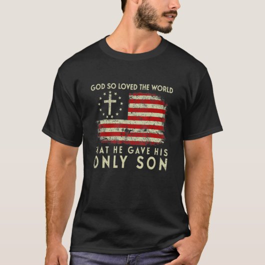John 316 Christian Cross Bible Christian Us Flag C Tシャツ (正面)