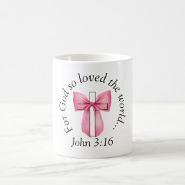 John 3:16 コケット ピンク リボン クロス コーヒーマグカップ
