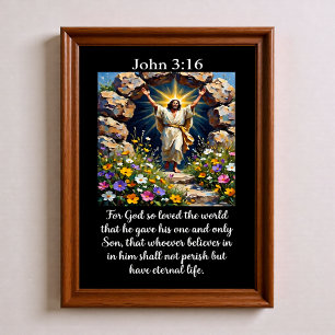 John 3:16 復活したイエス 空の墓 野の花 ポスター