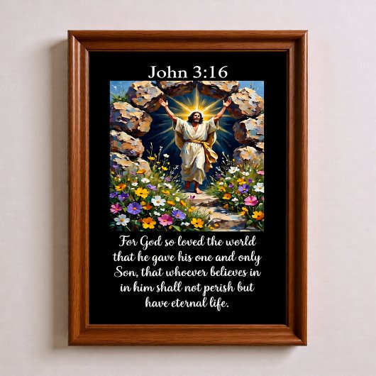 John 3:16 復活したイエス 空の墓 野の花 ポスター