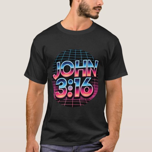 John 3_16 80s Retro Christian Faith Design Tシャツ (正面)