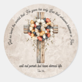 John 3:16 Bible Verse Classic Round Sticker ラウンドシール