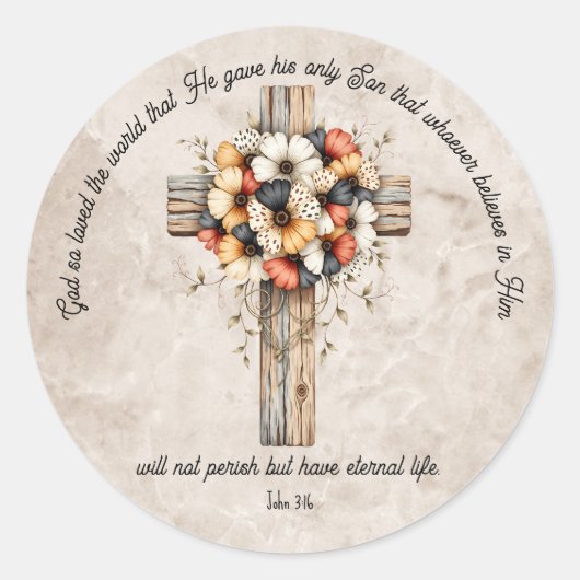 John 3:16 Bible Verse Classic Round Sticker ラウンドシール (正面)
