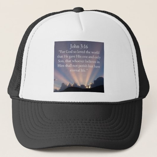 John 3:16 Bible Verse Trucker Hat キャップ (正面)