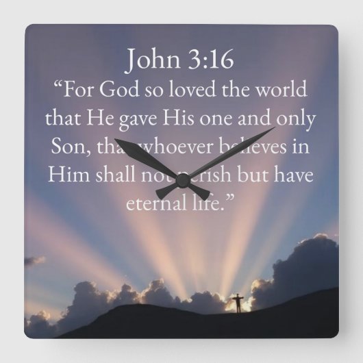 John 3:16 Bible Verse Wall Clock スクエア壁時計 (正面)