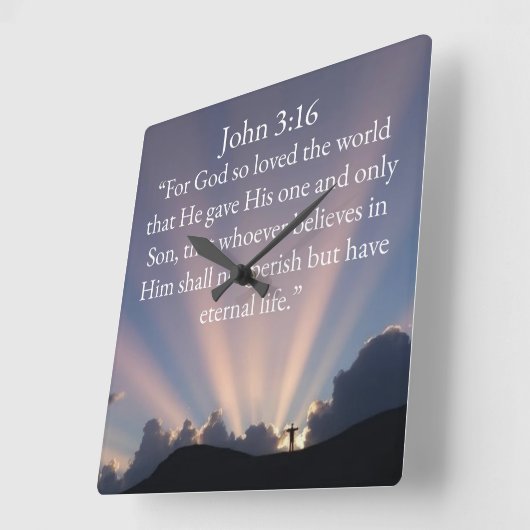 John 3:16 Bible Verse Wall Clock スクエア壁時計 (傾斜)
