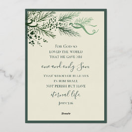 John 3:16 Greenery Photo エレガント Christmas 箔シーズンカード