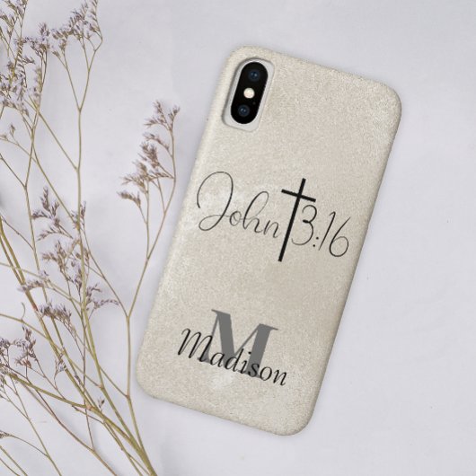 John 3:16 Pearl Background Monogram Add Name Case-Mate iPhoneケース